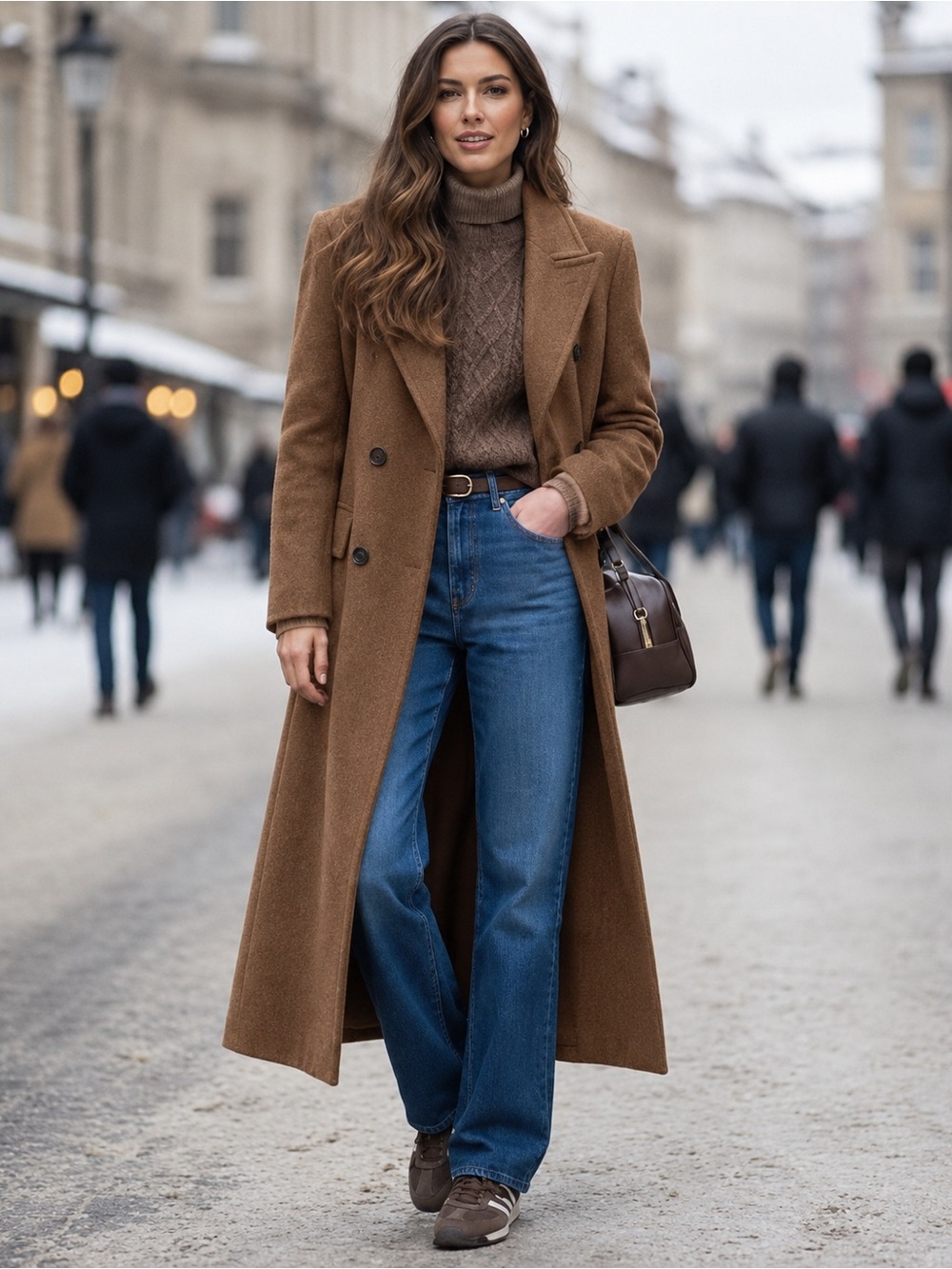 Dkny Double-Breasted Long Trench Coat in cognac - small